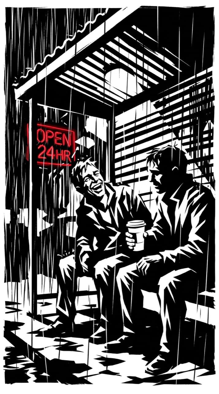 Sample panel drawn in the Carved Noir look