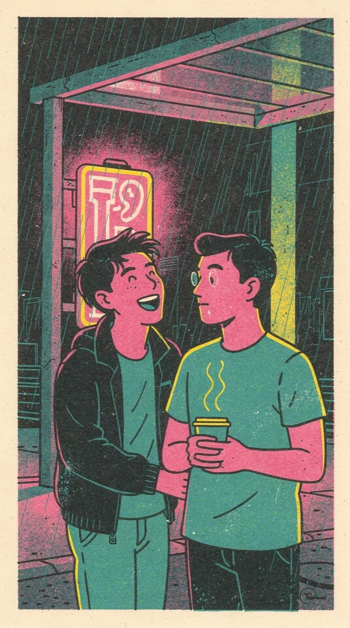 Sample panel drawn in the Risograph Zine look